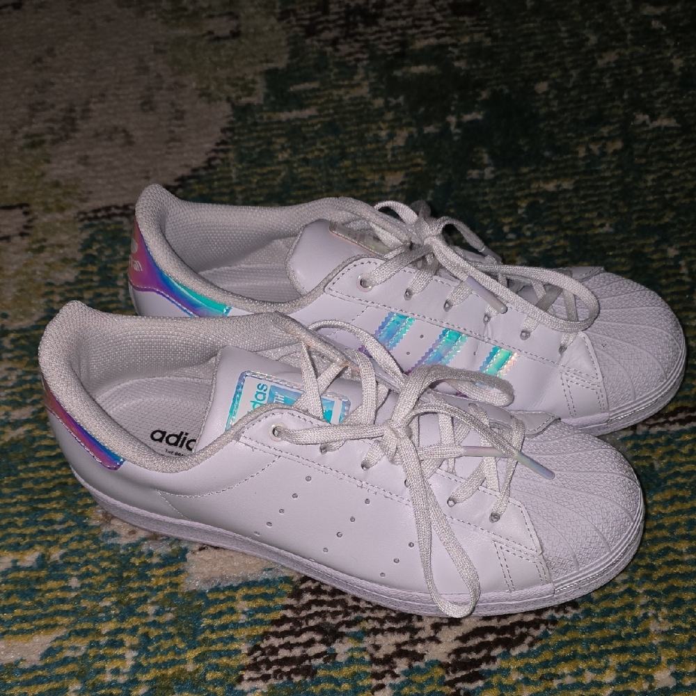 Adidas Kids 6 OR Womens 8 White Blue/Purple Sneakers